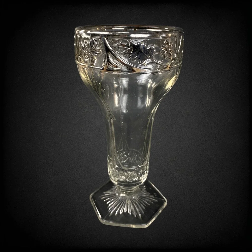 Indiana Glass Silver Anniversary Clear Pressed Vase 1910s Early American Vintage